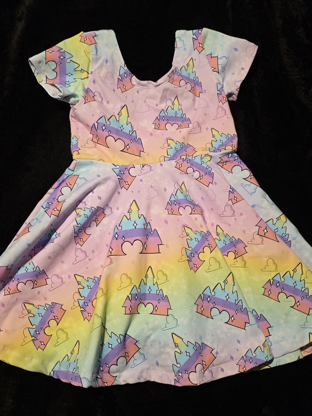 Girls' Rainbow Castle Print Casual Dress - Pink & Pastel